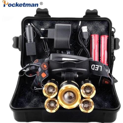 8000LM Headlamp Led Headlight XML 3/5 LED T6 Head Lamp Flashlight Torch head light with 18650 battery Best For Camping, fishing