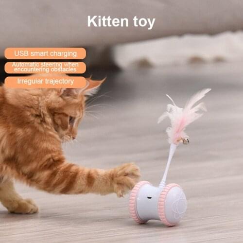 Intelligent Electric Funny Cat Stick Feather Smart Balance Sight Car Cat Toy Irregular Movement Direction Non-toxic Odorless