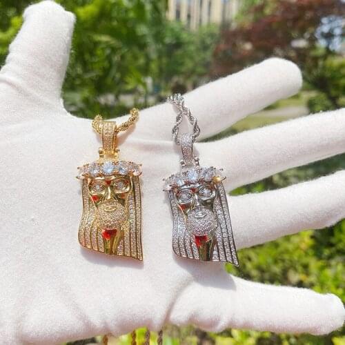 Vintage AAA Zircon Christ Jesus Head Avatar Pendant Punk Gold Silver Color Twist Chain Necklaces for Men Hip Hop Rapper Jewelry