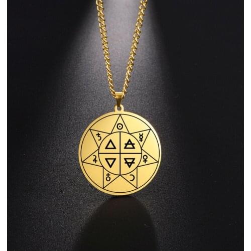 Vintage The Seven-Point Star of Alchemy Amulet Pendant Necklace Men Hexagram of Solomon Talisman Stainless Steel Jewelry