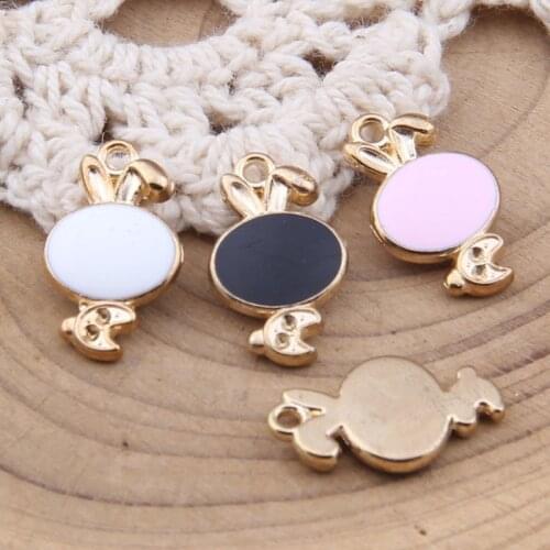 Yage 16*10mm 100pcs silver and gold color rabbit charms with natural stone,alloy enamel charms for bracelet