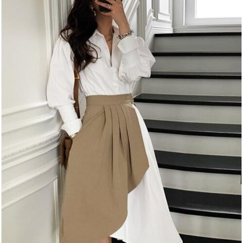 2 Piece Outfits for Women Irregular Shirt Dress Pleated Korean Fashion Suit 2021 Fall Clothes Two Piece Set Female