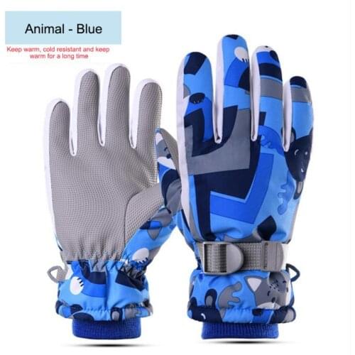 Winter Childrens Warm Gloves Girl And Boy Thickened Printed Splicing Ski Gloves Windproof Outdoor Snow All Finger Gloves