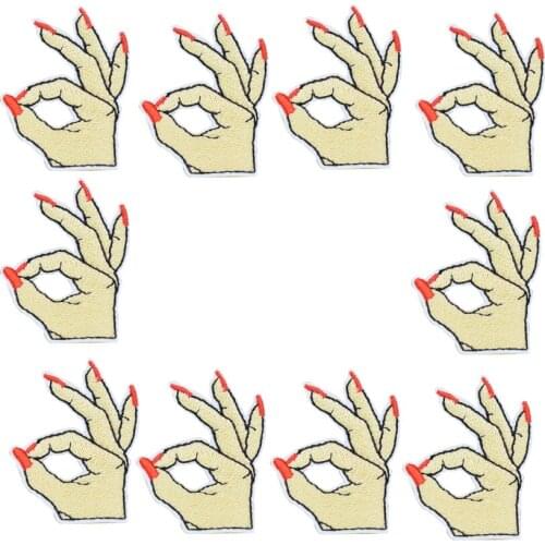 10pcs ok sign finger embroidered patches for clothing iron on patches for clothes badges clothes iron-on patches for jeans