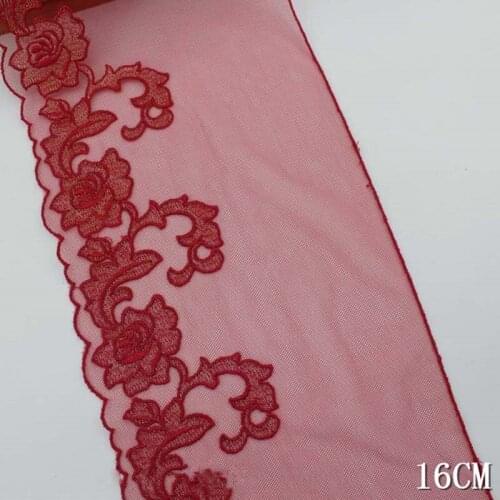 2Yards Red Golden Edge Embroidered Lace Trim Tulle Mesh Fabric For Lingerie Underwear Bra Dolls Dress Handmade 16cm Width