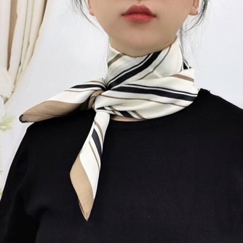 2020 Women Stripe Silk Scarf Hijab Square Headband Foulard Lady Shawls Wraps Print Office Small Neck Scarves Kerchief Bandana