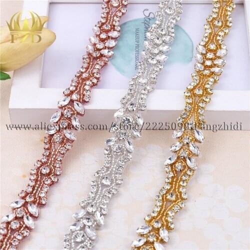 FZD 30 Pieces Sew on Beaded Crystal Applique Rhinestones Decorative Trimming for Bridal Dress Sash or Headbands Belt FA-1498