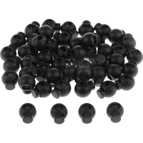 50Pcs Round Black Cord Lock Toggles Stoppers Plastic Draw Strings Straps for Lanyard Clothing Backpack Sportwear Tent - 15mm
