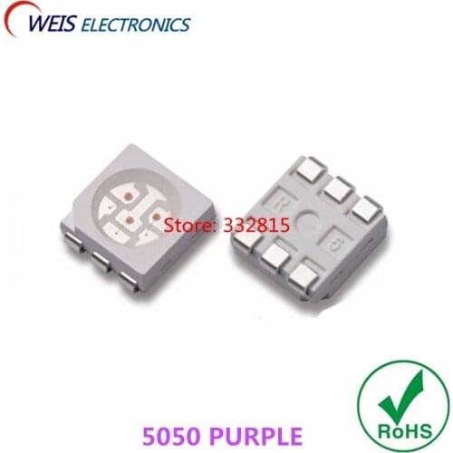 500PCS 5050 PURPLE LED 80-100mcd 3.0-3.2v UVLED VIOLET 120 angle super bright light beads RoHs Free shipping