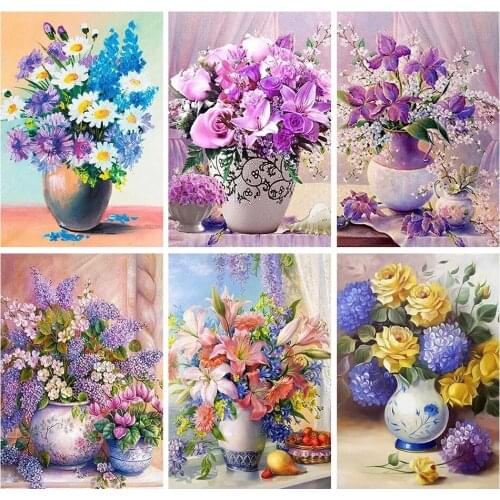 5D DIY Diamond Painting Flower Vase Cross Stitch Kit Full Drill Embroidery Mosaic Rose Picture Of Rhinestones Gift Home Decor