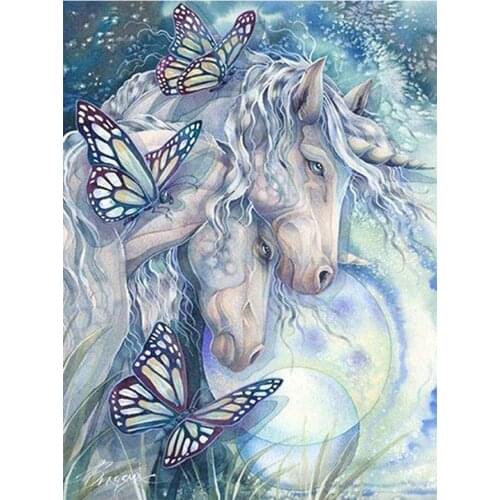 White Unicorn and Butterfly Diamond Painting Animal Round Full Drill Nouveaute DIY Mosaic Embroidery 5D Cross Stitch Home Decor