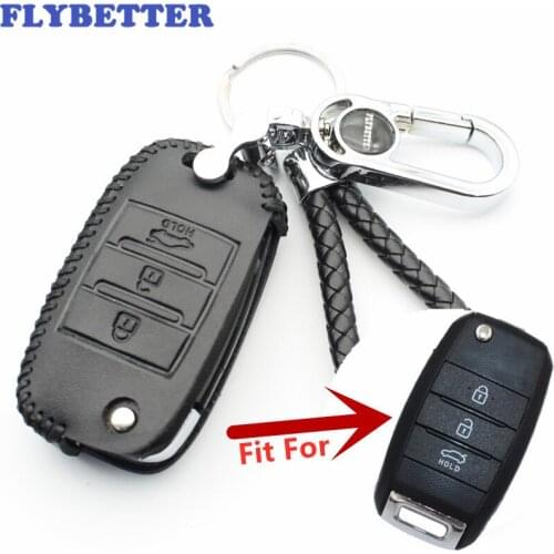 FLYBETTER Genuine Leather 3Button Flip Key Case Cover For Kia Carens/Cerato/Forte/K2/K3/K5/K4 Car Styling (B) L1615