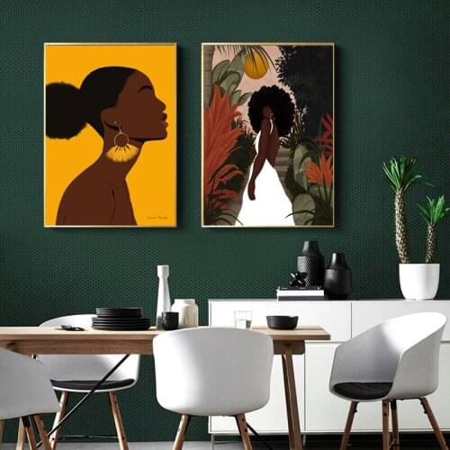 Abstract Black Girl Illustration African Wall Art Canvas Painting Nordic Posters And Prints Wall Picture For Living Room Decor