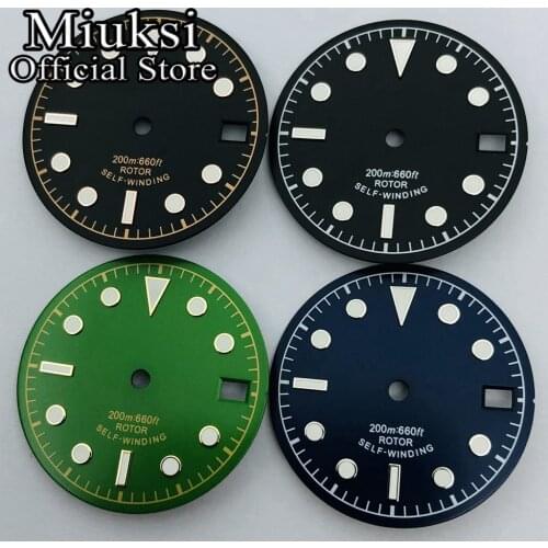 Miuksi 30.5mm black watch dial luminous marks dial fit ETA 2836/2824,Mingzhu DG 2813/3804,Miyota 8205/8215/82 series movement