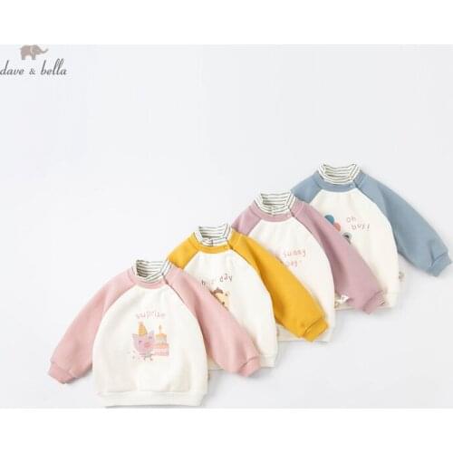 DBJ19765 dave bella winter baby unisex casual cartoon patchwork sweatshirts children tops kids girls boys fashion tees