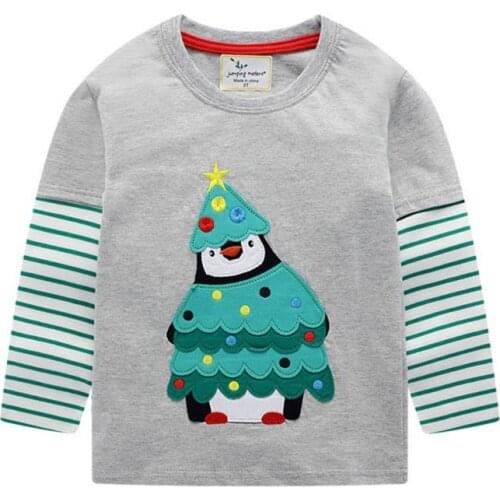 Jumping meters Baby Applique T shirts Cotton Long Sleeve Boys Girls Clothes Cute Penguin Kids T shirts Autumn Spring Clothing