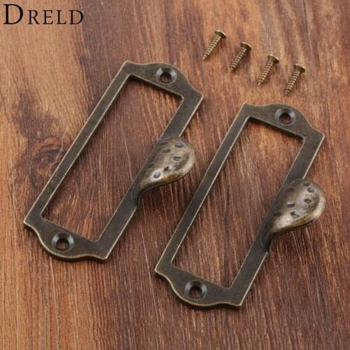 DRELD 2Pcs Antique Brass Zinc Alloy Label Pull Frame Handle File Name Card Holder For Furniture Cabinet Drawer Box Bin 87*45mm