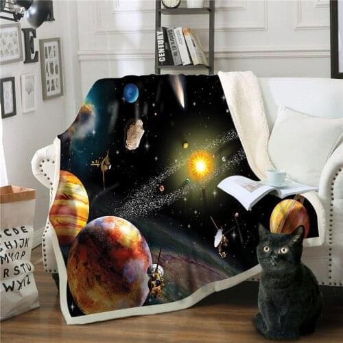 Solar system photograph double plies polar fleece blanket warm keeping blanket throw blanket