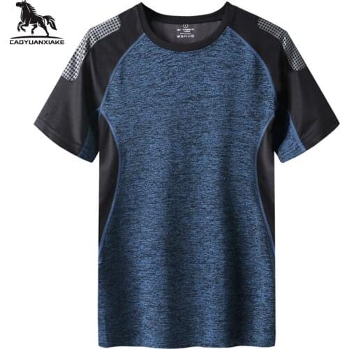 T-shirt men M-6XL 7XL 8XL new Splicing Quick dry Short sleeve t-shirts mens Running Top stretch Fitness clothes casual t shirt