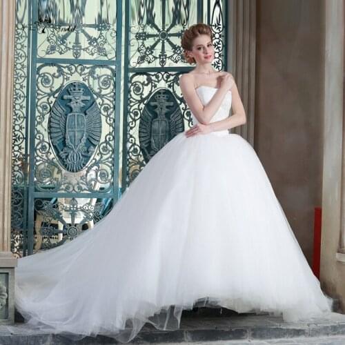 HSW1 Long Lace Wedding Gowns Strapless Princess Vintage Ball Gown Wedding Dresses