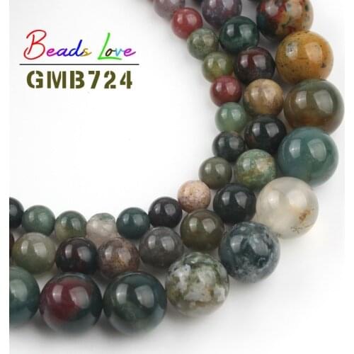 Natural Stone Green Indian Agates Beads 4 6 8 10 12mm Round Loose Beads for Jewelry Making Handmade Diy Bracelet Necklace 15