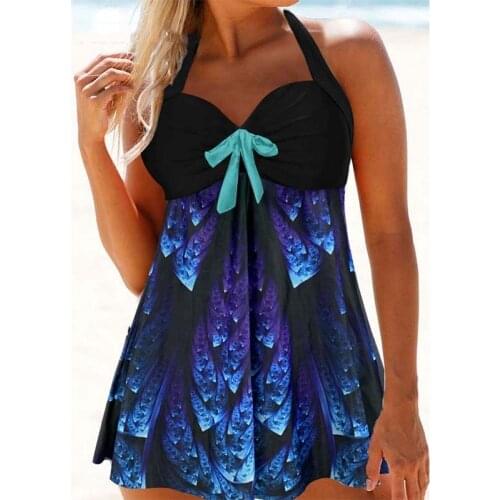 2020 Plus Size Swimwear Swim Skirt Women multicolo Retro Print Swimsuit Dress Push Up Bathing Suit Big size Beachwear Tankini