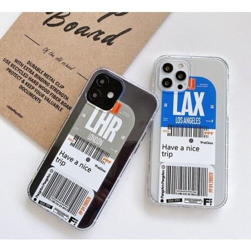 Air tickets London soft Case For iPhone 11 12 Pro Max mini 7 8 6 6S Plus XR X XS MAX Clear phone Cover Los Angeles fundas
