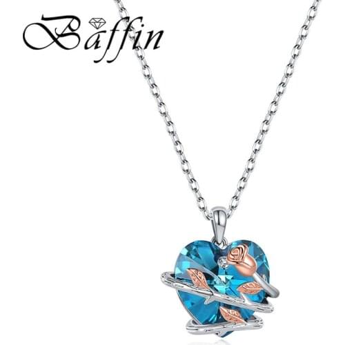 New Infinity Love Heart Pendant Necklace With Rose Crystals from Swarovski-Elements Silver Color Jewelry Gifts for Women Grandma