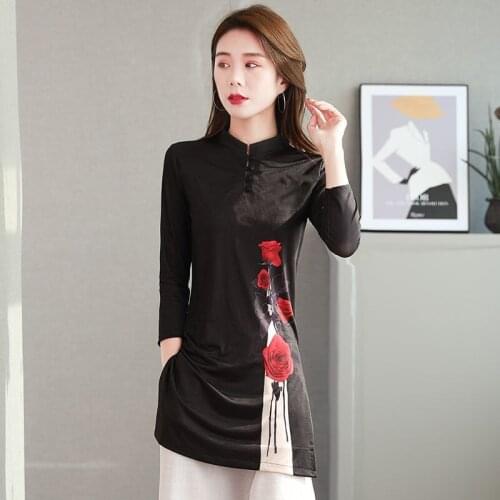 Chinese Style Clothing Women Clothes 2021 New Cheongsam Top Asain Traditional Shirt Long Blouse Hanfu Ladies Chinese Tops 12281