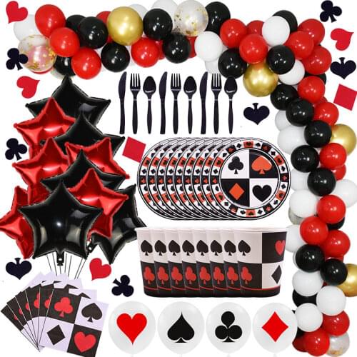 Black Red Heart Poker Themed Party Magic Show Casino Poker Party Decoration Kids Birthday Party Disposable Tableware Supplies