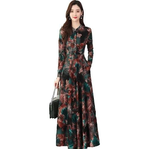 Autumn Winter Womens X-Long Dress Fashion Print A-line Dress Womens Long Sleeve Elegant Vestidos High Waist Plus Size 4XL H110