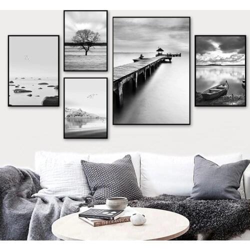 Bridge Poster Black And White Wall Art Print Nordic Wall Poster Landscape Modern Minimalist Wall Pictures For Living Room HD2605