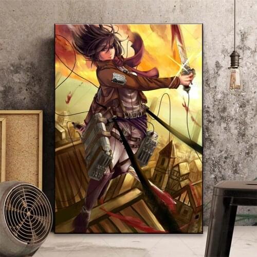 Hot Japanese Poster Anime Gigure Attack on Titan Mikasa Ackerman Poster Art Print Wall Sticker Bedside Background