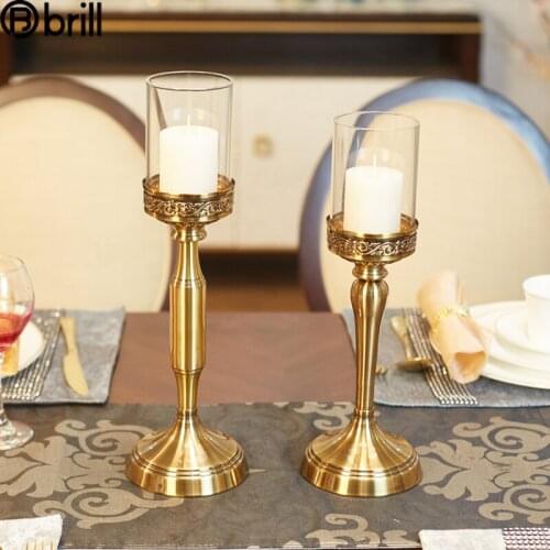Nordic Candle Holder Set Gold Metal Ornaments Luxury Candle Stand Glass Wedding Romantic Candelabros Decorativos De Velas Gift
