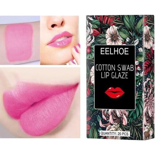 20 Pcs/Box Cotton Swab Lip Glaze Women Non-Stick Long Lasting Liquid Lipgloss Cotton Swab Case Cotton Buds Lipstick Batom Matte