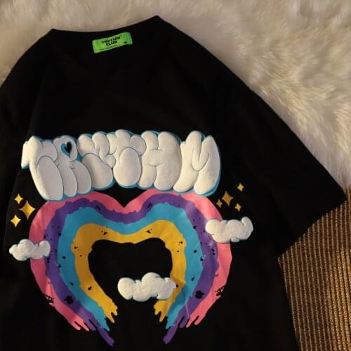 Love Foam Short-sleeved T-shirt Womens Top Loose Graphic Tees Harajuku Women Black Top