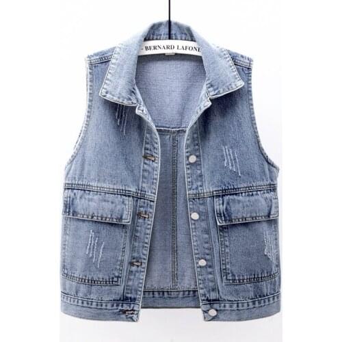 Plus Size Sleeveless Vest Womens 2021 New Summer Denim Waistcoat Fashion Casual Short Jeans Jacket Outerwear Female Clothes