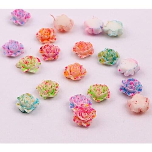 10mm 50Pcs Kawaii Colorful Resin Spray Point 3D Rose Flower Flatback Nail Jewelry Manicure Accessories