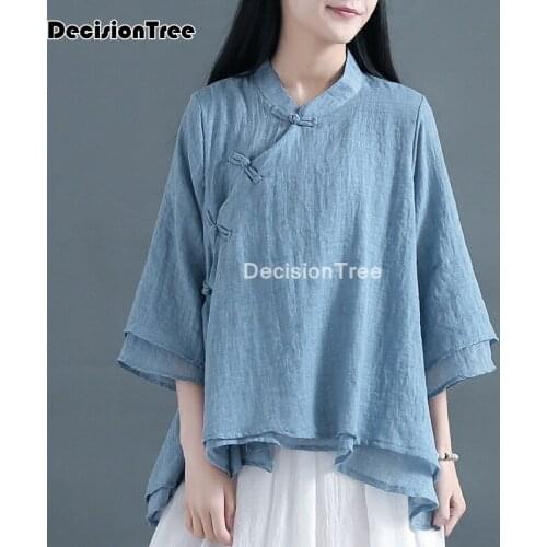 2021 traditional chinese clothing cheongsam shirts woman cheongsam blouse solid cotton linen qipao blouse cheongsam qipao shirts