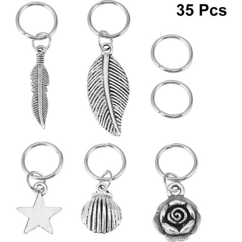 35pcs Braid Jewelry Leaves Star Shape Round Rings Metal Braid Headdress Pendants Hair Braid Jewelry Rings Hairpin