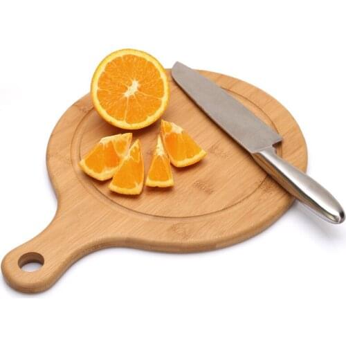 Bamboo Round Cutting Board/Chopping Block with Handle Eco-Friendly Multi-Use Wood Fruits/Cake Tray Pizza Peel Pizza Pad Stones