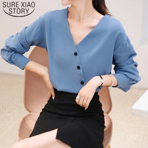 Blusas Mujer De Moda 2021 New V-collar Women Shirt Long Sleeve Loose Temperament Women Blouses Slim Solid Womens Tops 6430 50