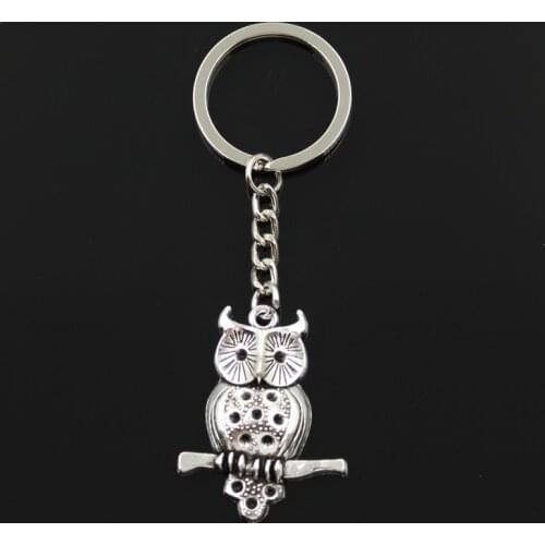 Fashion 30mm Key Ring Metal Key Chain Keychain Jewelry Antique Silver Color Plated Owl Standing Branch 40x31mm Pendant