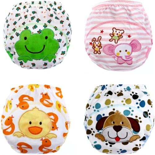 Baby Cotton Training Pants Diapers Nappy Reusable Washable Adjustable Kid Soft Cotton Underwear with Inserts for Infant Boy Girl