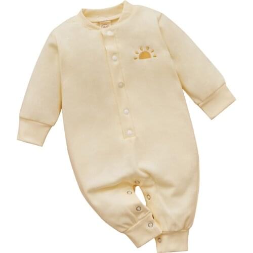 Clothes For Newborns Baby Romper Classic Round Neck Ribbed Closure Solid Color Single-breasted Button Jumpsuit Baby Clothes 0-18