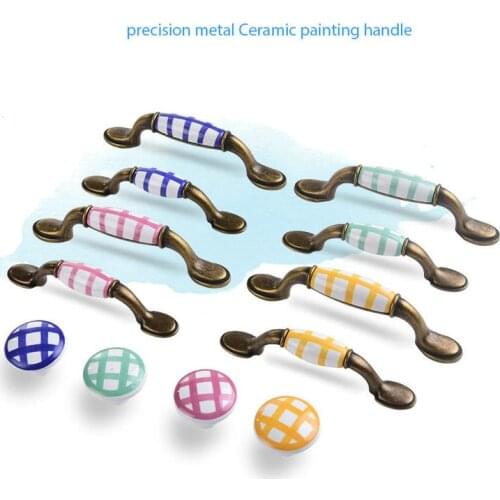 HQ Zinc Alloy Ceramic Advanced Cupboard Closet Cabinet Handle Knob Furniture Handle Knob Drawer Locker Pull Free Screws 4 Colors