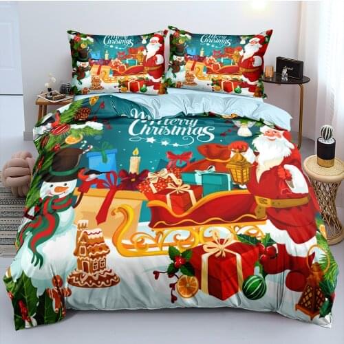 Duvet Cover and Pillowcase(s) Father Christmas Deer King/Full Quilt Covers Set Bedding Bag Sets 3-Piece Bed Linens Bed Textiles