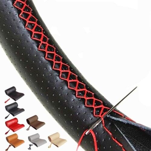 36-38cm DIY Car Steering Wheel Cover Fiber Leather with Needle Braid on Steering Wheel SkidProof Car Styling Interior accessorie