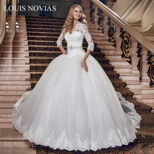 LOUIS NOVIAS Lace Wedding Dress Romantic Sleeves High Quality and Elegant Beading Belt Dress Full Dress Dream Prince