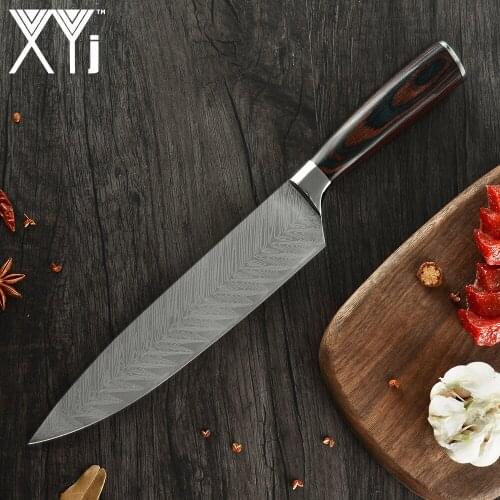 Kitchen Knife 8 inch Professional Chef Knives Japan Damascus Pattern Stainless Steel Fish&Meat Carving Slicing Knife Veget